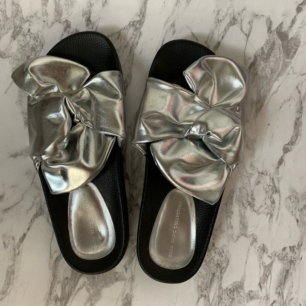 Zara flat slides with silver bows